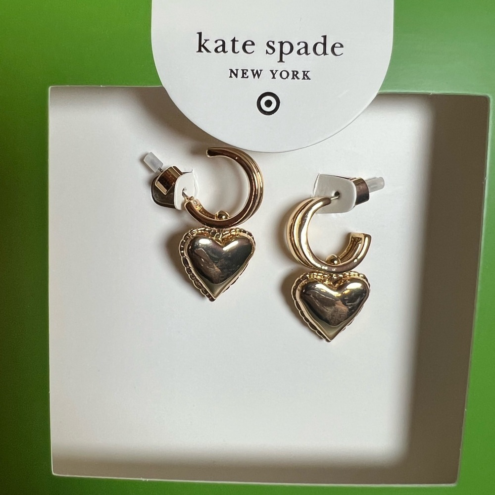 Kate Spade Gold Hoop With Heart Earrings